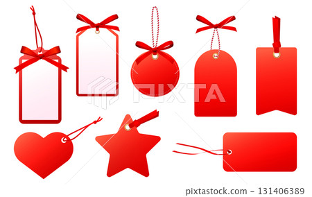 Set of red gift tags and labels for gifts and sales 131406389