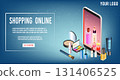 Online beauty shop on mobile phone with makeup products 131406525
