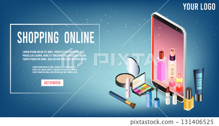 Online beauty shop on mobile phone with makeup products Online beauty shop on mobile phone with makeup products 131406525