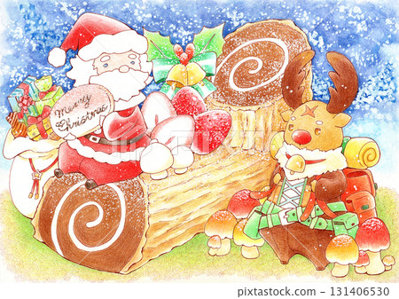 用水彩和色鉛筆畫的聖誕蛋糕 131406530