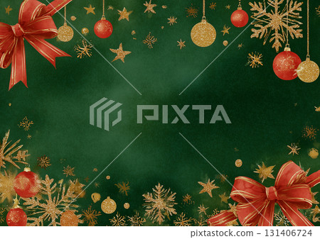 綠色聖誕背景與紅色絲帶框架 131406724