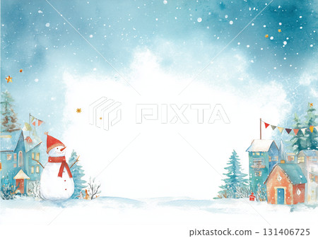 聖誕背景與雪人和聖誕小鎮 131406725
