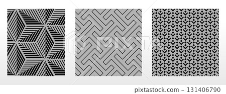 Geometric set of seamless black and gray patterns. Simple vector graphics 131406790