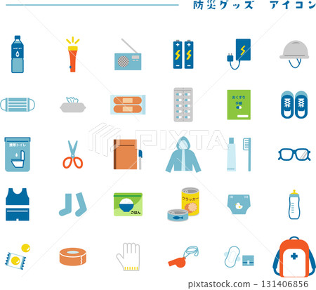 Emergency supplies, disaster prevention goods icon set illustration material Emergency supplies, disaster prevention goods icon set illustration material 131406856
