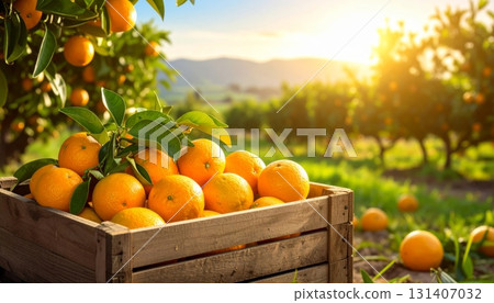 Oranges in Wooden Crate 131407032
