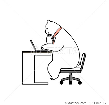 Polar bear working on a computer 131407117
