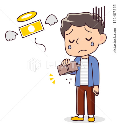 Illustration of a man sad because his wallet is empty 131407265