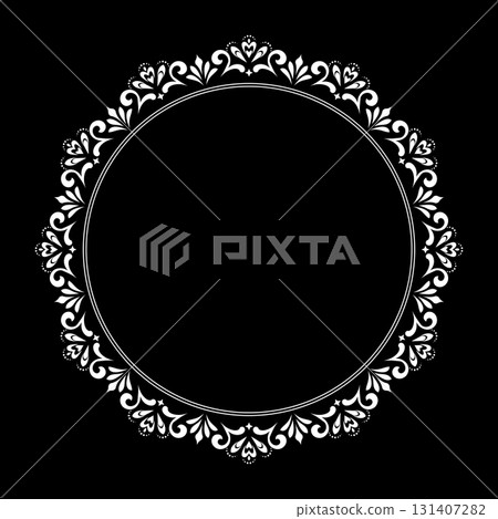 Decorative frame Elegant vector element for design in Eastern style, place for text. Floral black and white border. Lace illustration for invitations and greeting cards. 131407282