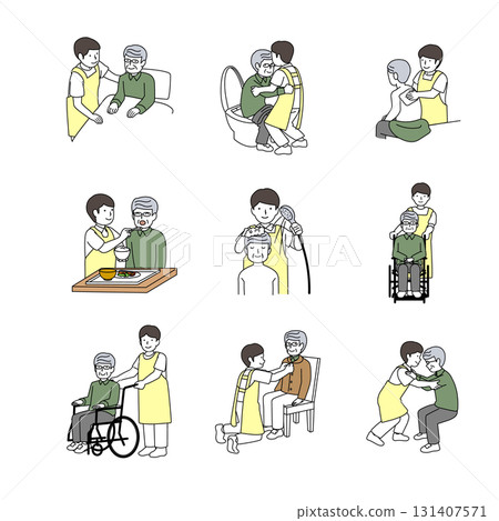Elderly and caregiver's day illustration set 131407571