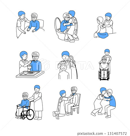 老人與照護人員日插圖集 131407572