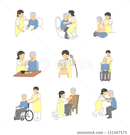 老人與照護人員日插圖集 131407575