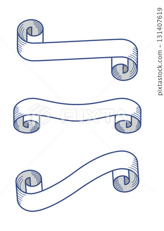 Scroll-style ribbon banner set (3 types, white and blue designs) 131407619