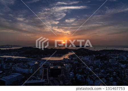Shimonoseki City Center and the Kanmon Straits at Dusk, Yamaguchi Prefecture 131407753