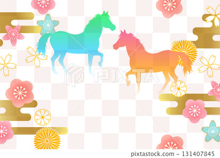 馬年賀卡十二生肖背景 131407845