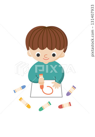 child drawing with crayons child drawing with crayons 131407933