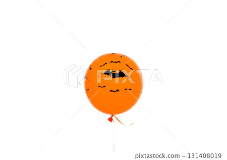 Orange balloon with black bats, isolated on white, PNG Orange balloon with black bats, isolated on white, PNG 131408019