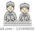Men and women of middle to senior age who inspect products on the assembly line at a parts factory 131408050