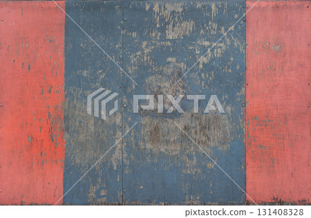 Rustic Wooden Texture With Red and Blue Worn Weathered Colors 131408328