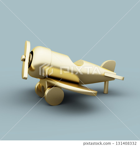 Airplane Toy from Golden Metal. 3D Illustration. File with Clipping Path. Airplane Toy from Golden Metal. 3D Illustration. File with Clipping Path. 131408332