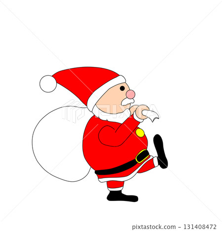 Santa Claus walking sideways with a gift bag Santa Claus walking sideways with a gift bag 131408472