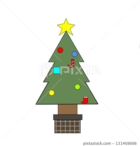Christmas tree decorated with stars and ornaments 131408606