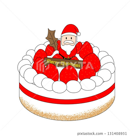 用聖誕老人和草莓裝飾的聖誕蛋糕 131408931