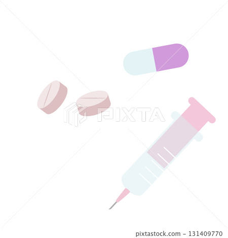 注射器和藥丸醫學插畫素材 131409770