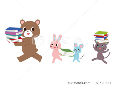 一群可愛的動物帶著書本遊行 131409845