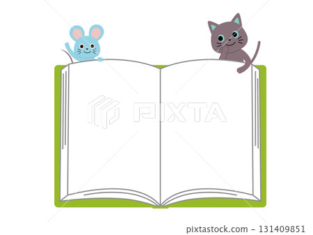 Open book and cat and mouse frame 131409851