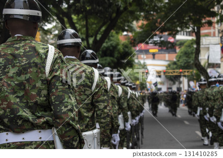 Military formation in line, Military police in discipline, Troops in organized training 131410285