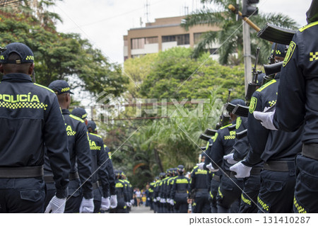 Police battalion formation, Colombian police unit in line, Law enforcement battalion on duty Police battalion formation, Colombian police unit in line, Law enforcement battalion on duty 131410287