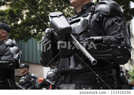 ESMAD police Colombia with riot control weapon, Colombian anti-riot unit armed, UNDMO police equipped for protest repression ESMAD police Colombia with riot control weapon, Colombian anti-riot unit armed, UNDMO police equipped for protest repression 131410290