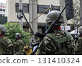 Soldiers in the streets, Armed military in urban area, Armed forces in control operation 131410324