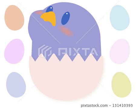 彩色雞蛋和藍色小雞的可愛插圖 131410393