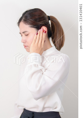 Business Woman having Ear pain for concept of Ear disease, Atresia, Otitis Media, Infection, Pertorated Eardrum, Meniere syndrome, Otolaryngologist, Hearing Loss, Hyperacusis, Tinnitus and Earwax Business Woman having Ear pain for concept of Ear disease, Atresia, Otitis Media, Infection, Pertorated Eardrum, Meniere syndrome, Otolaryngologist, Hearing Loss, Hyperacusis, Tinnitus and Earwax 131410401
