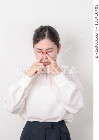 Business Woman having Nose pain for concepts of Nose disease, Common Cold, Influenza, Flu, Covid 19, Respiratory Infection, Sinusitis, Allergic Rhinitis, Asthma, Allergy, Dry nose Anosmia and Health Business Woman having Nose pain for concepts of Nose disease, Common Cold, Influenza, Flu, Covid 19, Respiratory Infection, Sinusitis, Allergic Rhinitis, Asthma, Allergy, Dry nose Anosmia and Health 131410403