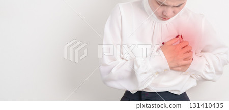 Business Woman having chest pain for Heart disease, angina disease and symptom heart attack disease Cardiovascular, Atherosclerosis, Hypertensive, Breast Cancer awareness, world Heart day and Health Business Woman having chest pain for Heart disease, angina disease and symptom heart attack disease Cardiovascular, Atherosclerosis, Hypertensive, Breast Cancer awareness, world Heart day and Health 131410435
