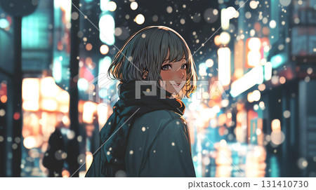 夜晚在城市裡行走的女人 131410730