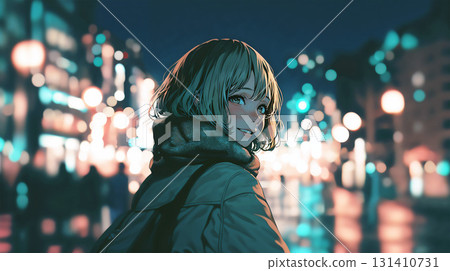 夜晚在城市裡行走的女人 131410731