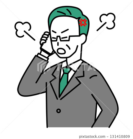 A middle-aged man in a suit gets angry while talking on a smartphone 131410809