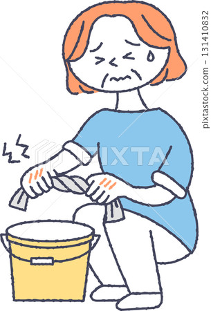 Senior woman whose hands are rough from wringing out a rag 131410832