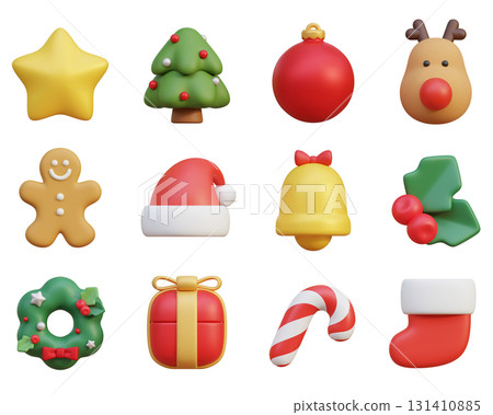 cartoon style christmas 3D Icon Set 131410885