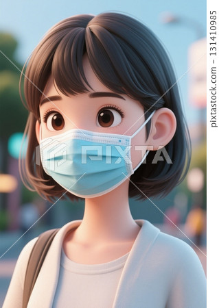 Anime girl under mask: Daily protection during the epidemic 131410985
