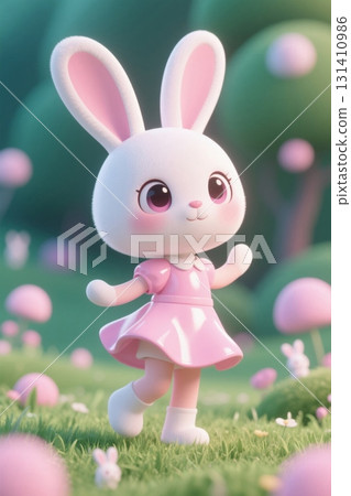 Pink cartoon rabbit 131410986