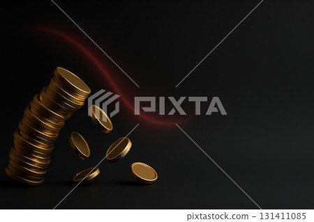 Falling coins and falling stock prices on a black background | Illustration symbolizing the financial crisis Falling coins and falling stock prices on a black background | Illustration symbolizing the financial crisis 131411085