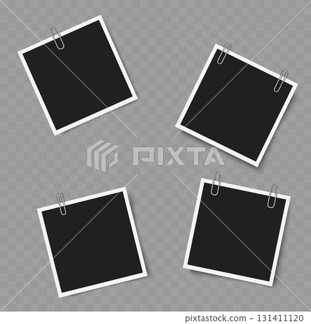 Set of Blank Photo Frames with Clips. Realistic Mockup. Vector 131411120