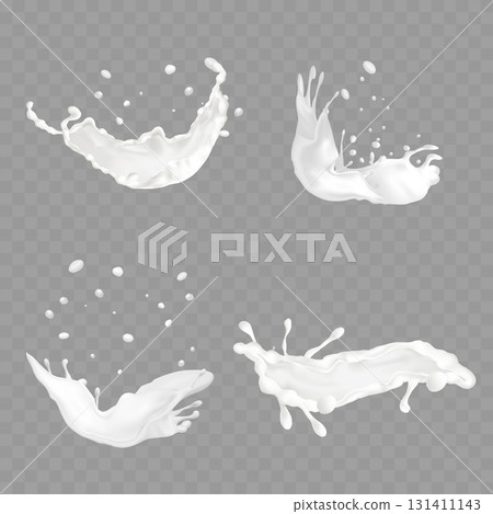 Realistic 3D milk, cream, and yogurt splash set. Vector 131411143