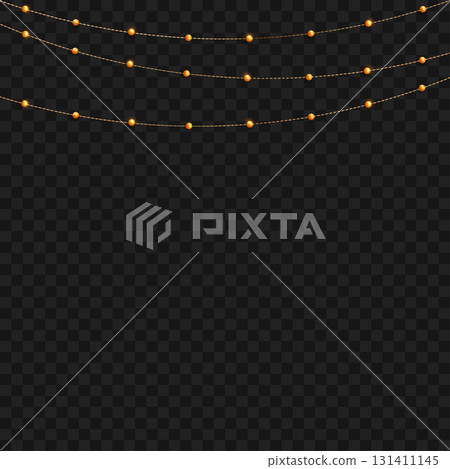 Realistic hanging gold bead garlands for festive decor. Vector Realistic hanging gold bead garlands for festive decor. Vector 131411145