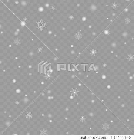 Realistic falling snow and snowflakes overlay effect for winter design. Vector 131411160
