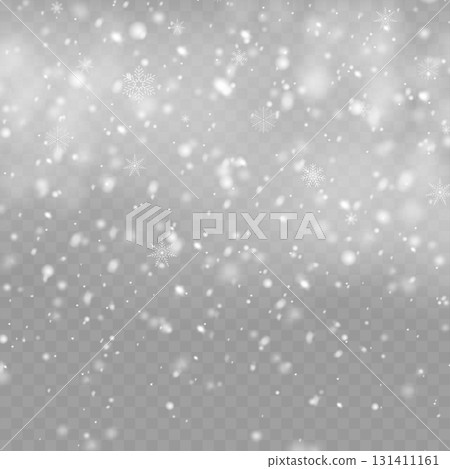 Realistic falling snow and snowflakes overlay effect for winter design. Vector 131411161